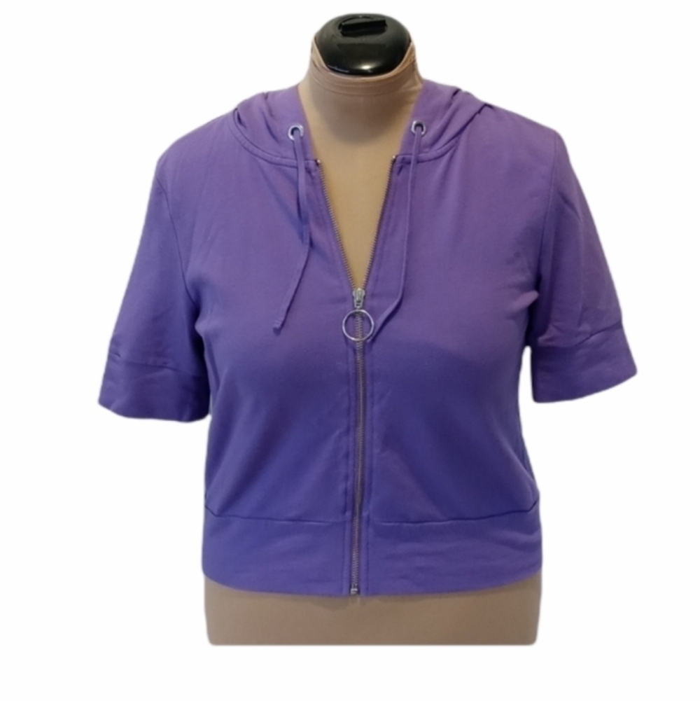 Loft cropped short sleeve jacket Lg purple